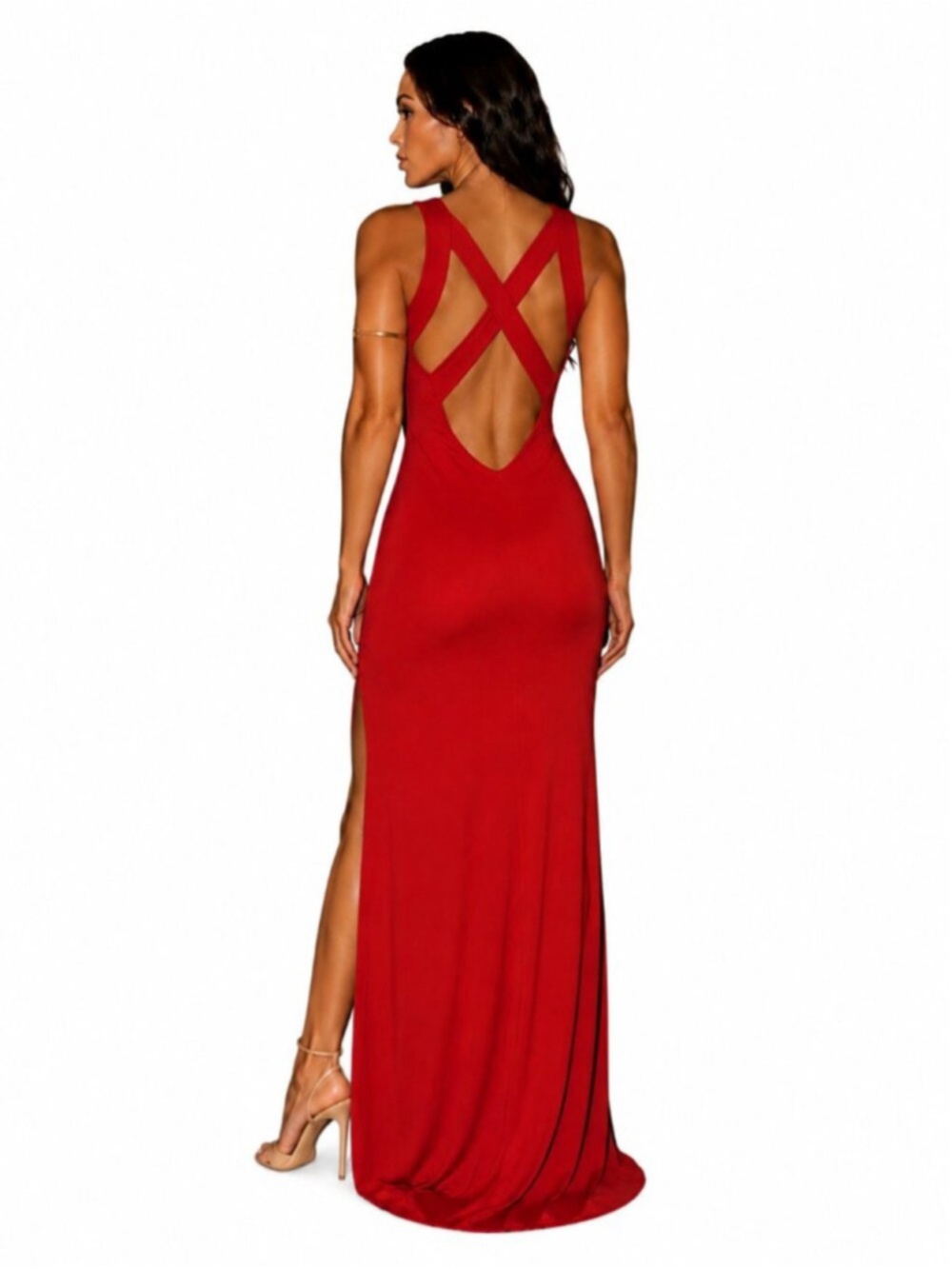LOVERS + FRIENDS Passion High Slit Maxi Dress Bright Red Medium Crossover Back